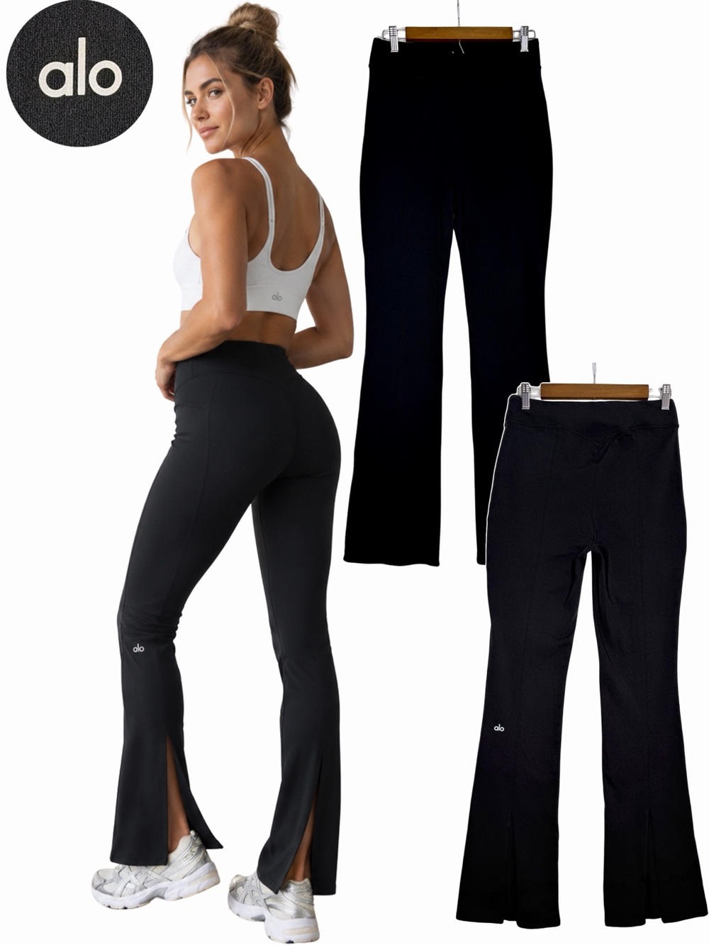 alo yoga Airbrush High Waist Kick Back Legging Black Split Hem Large L